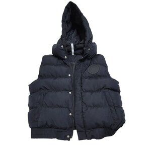 Fabletics Womens Black Hooded Puffer Vest Snap Zipper‎ With Pockets Size Small